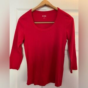 Size M Three Dots Essential Heritage Knit 3/4 Scoop Neck Tee